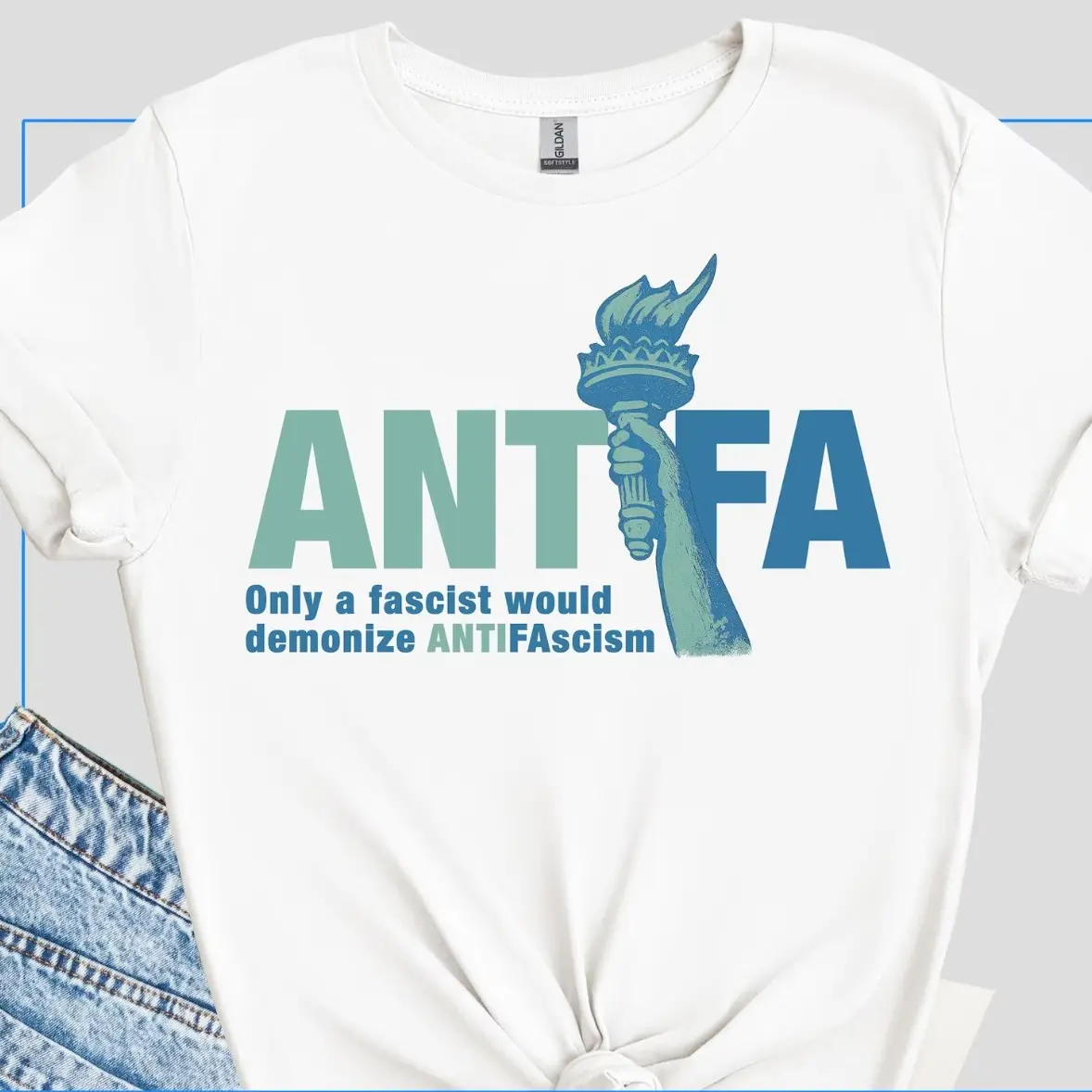 Women's Cotton Printed Antifascist Statue of Liberty T-Shirt - Liberal Democrat Protest Apparel with Digital Print