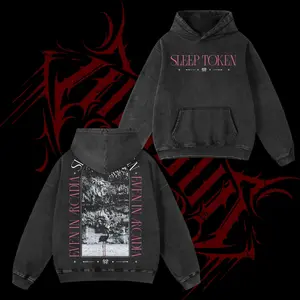 Retro Limited Sleep Token Even In Arcadia Flamingo Pink Hoodie Washed Heavy Metal, Sleep Token Merch, Rock Band Oversized Heavyweight Cotton Washed Hoodie Gift For Rock Music Lover, Gift For Fan Back Black