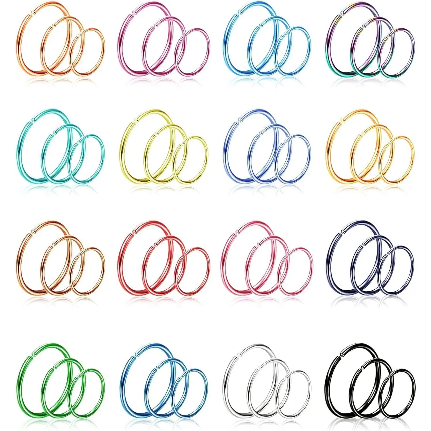 FLORIDECO 48Pcs 316L Stainless Steel 20G Unisex Minimalist Nose Hoop Rings, Thin Easy-Insertion Jewelry Kit with Helix Pierced Ring for Septum Daily Wear,summerwins