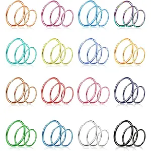 FLORIDECO 48Pcs 316L Stainless Steel 20G Nose Rings Hoop for Women Men Helix Tragus Piercing Lip Septum Cartilage Earring Hoop Jewelry Daily Thin