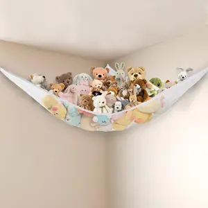 Stuffed  Net Hammock Corner Large  Storage Organizer Holder Plushies Stuffy Storage Hammock for    Bedroom Playroom  Wall Room Decor (White)