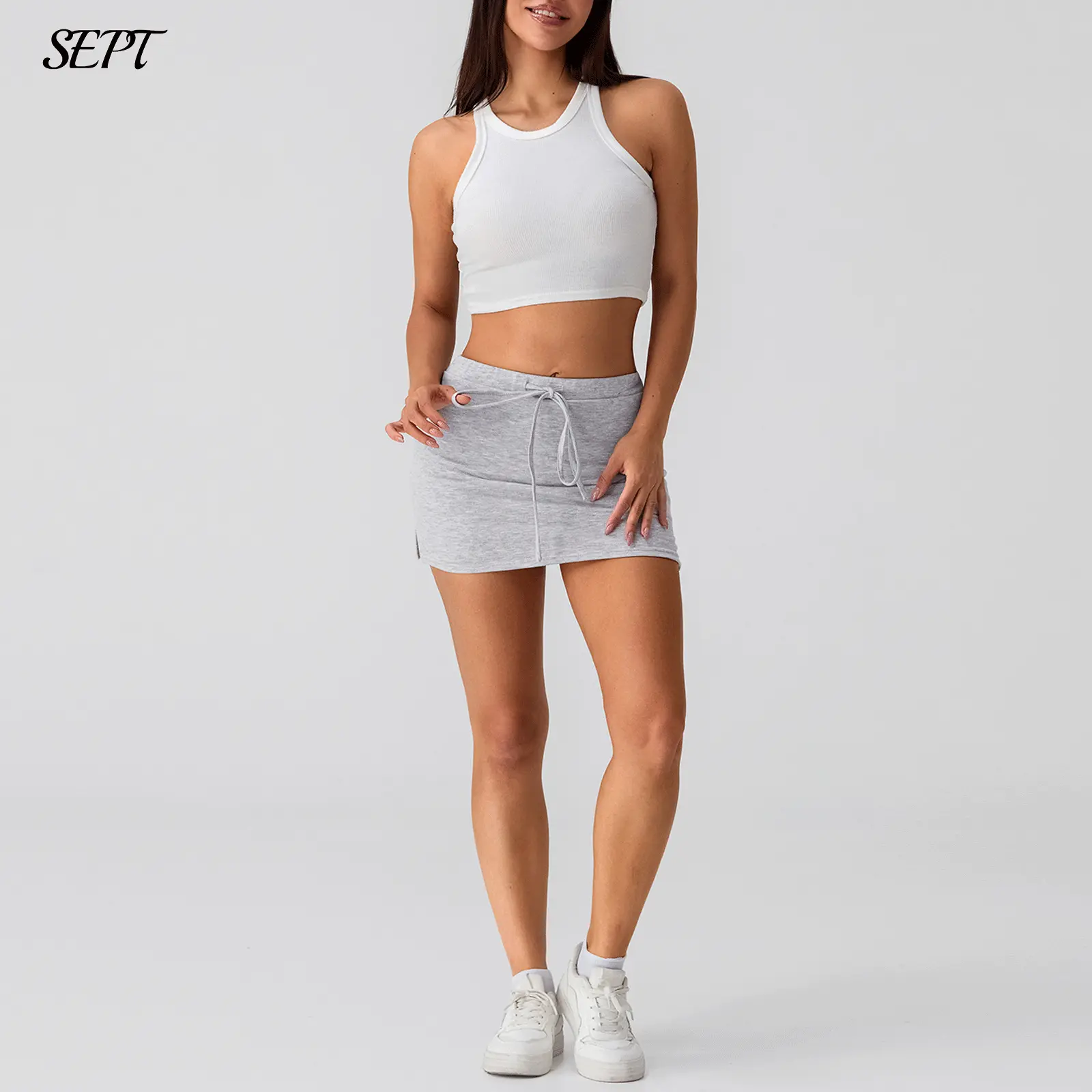 Women's Summer Fashion Mini Skirts Solid Color Drawstring Elastic Waist Skirts Summer Casual Short Skirts Bottom