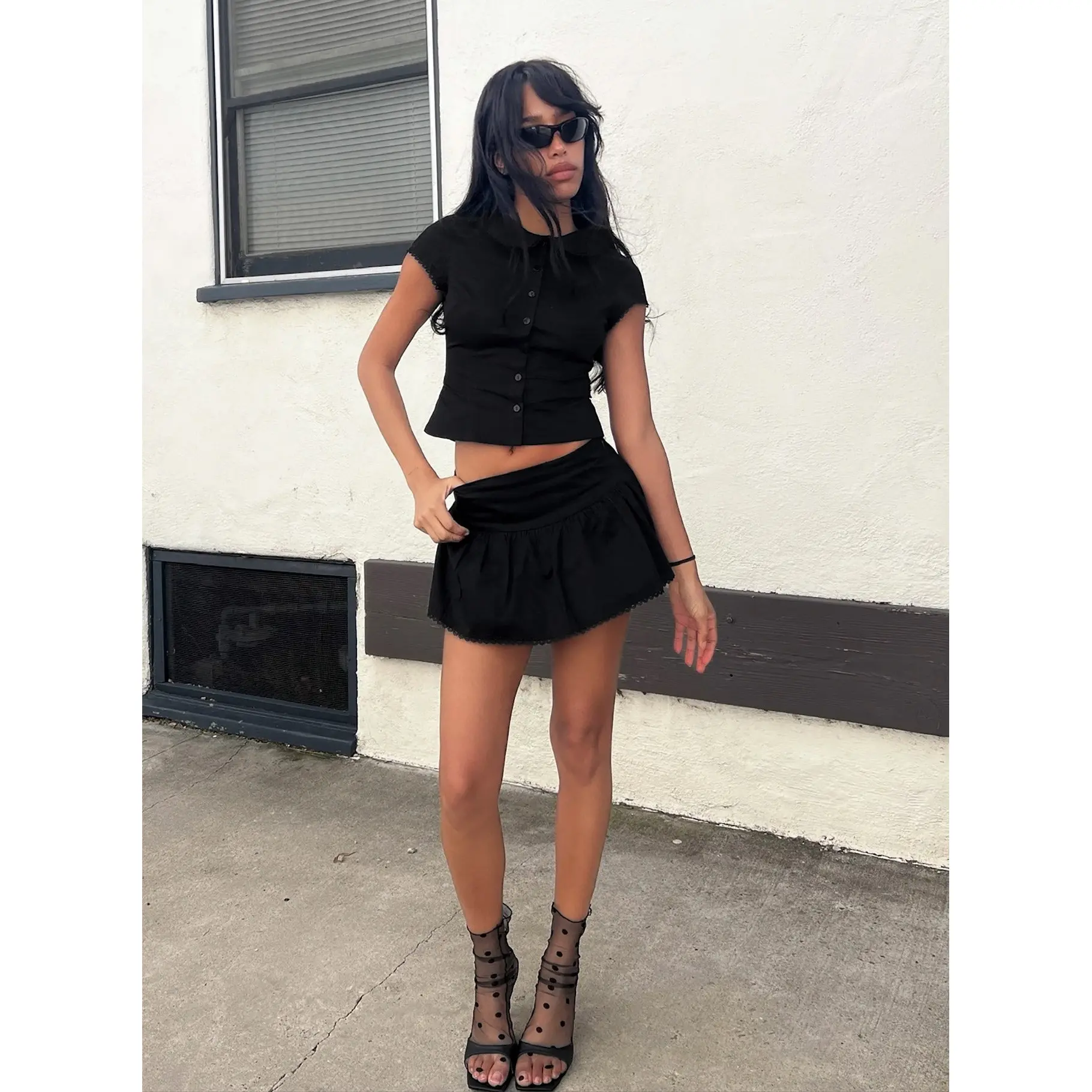 Sweet Treat Button Up Set Black