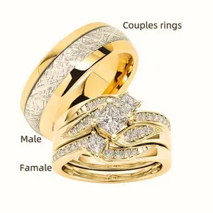 Romantic Couple Rings, Engagement/Wedding Ring Set for Men and Women Fashionable Gold Men's Rings, Cute Diamond Rings for Women for Valentine's Day and Everyday Wear