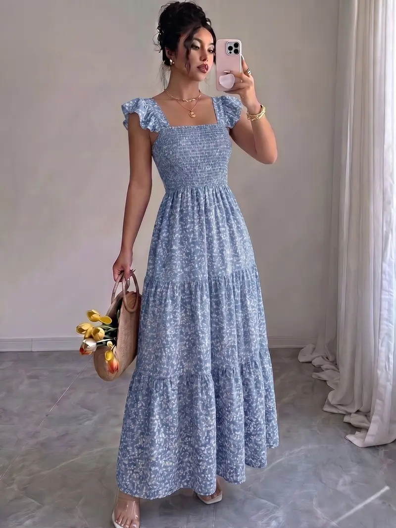 Casual Frill Long Gown Santiago Cut-Out Ruffle Maxi Dress Sage L Casual Frill Long Gown Santiago Cut-Out Ruffle Maxi Dress Sage L