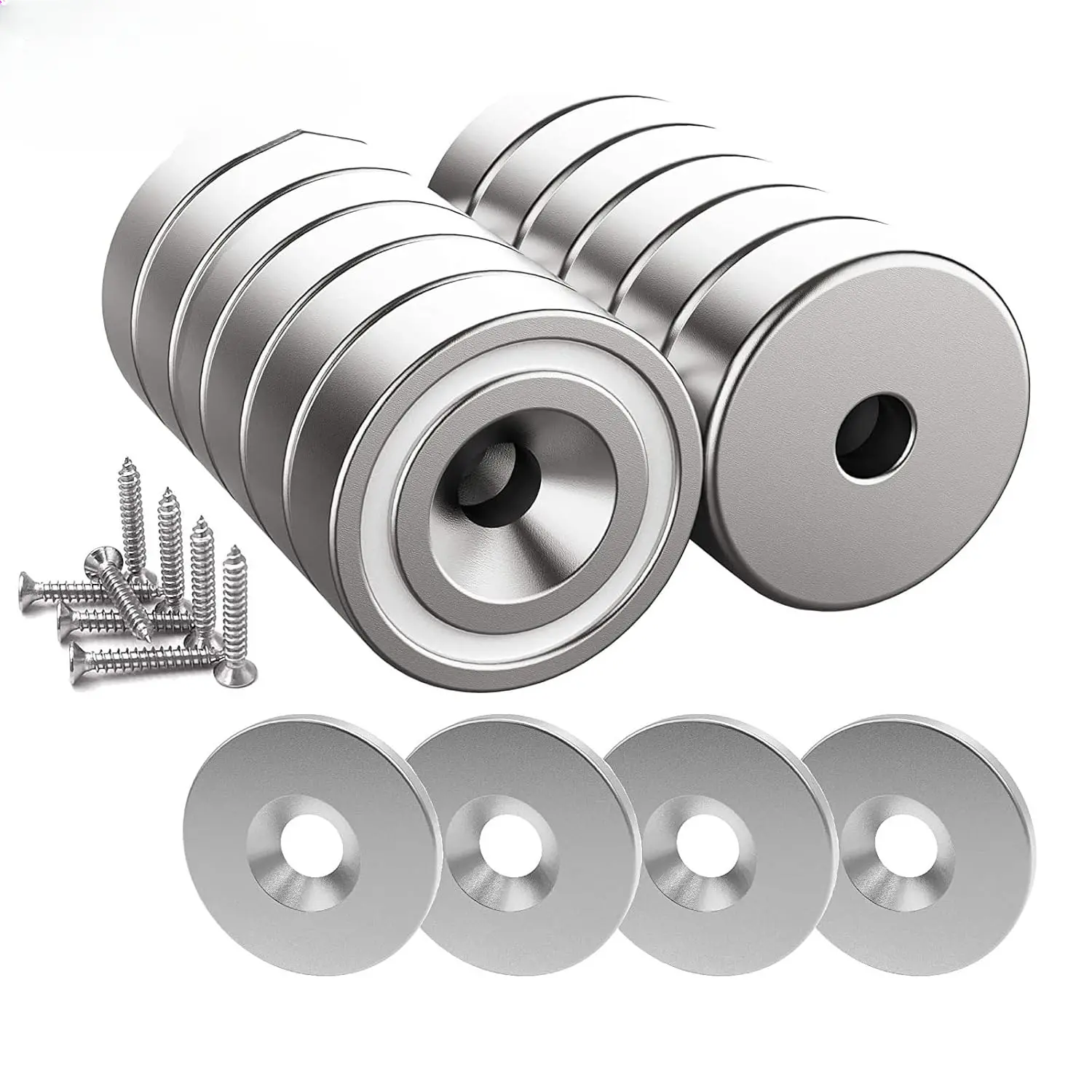 12 Pieces Neodymium Magnets 25 LB Force, Strong Magnets Size 0.79"*0.28" with Countersunk Hole and Steel Capsule, Pot Magnet with 12 Steel Counterparts