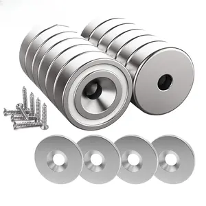 12 Pieces Neodymium Magnets 25 LB Force, Strong Magnets Size 0.79"*0.28" with Countersunk Hole and Steel Capsule, Pot Magnet with 12 Steel Counterparts