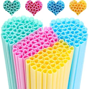 Valentine Heart Shaped Straws, Cute Disposable Pink Plastic Straws for Galentines Day, Cocktail, Bridal Shower, Birthday Party, Wedding Decorations