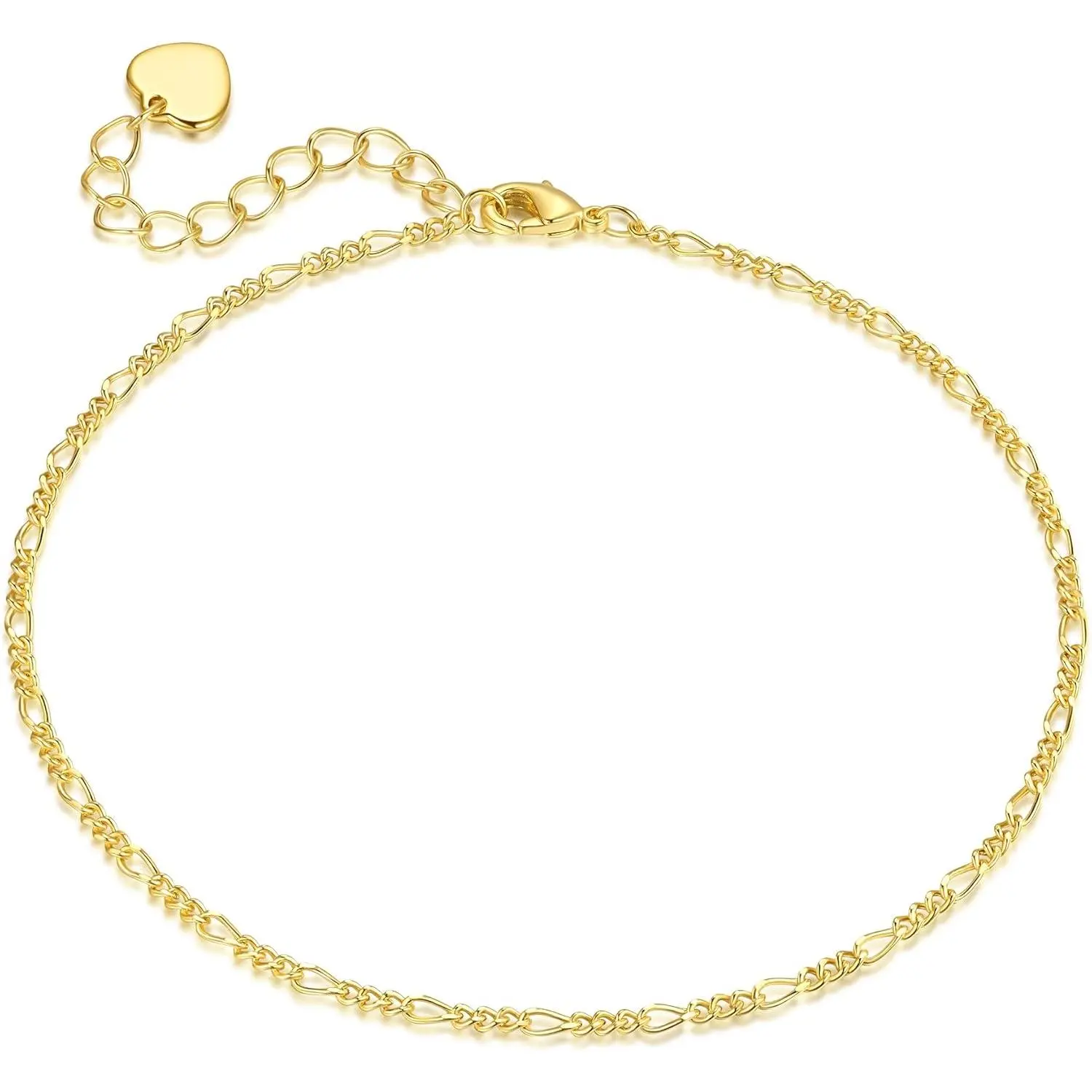 14K Gold Anklets for Women Gold Ankle Bracelets for Women Figaro Anklet Simple Flowing Chain Design Dainty Anklets for Womens Ankle Bracelet Adjustable Size