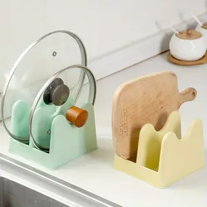 1pc Pot Cover Rack, Household Kitchen Countertop, Sitting Chopping Board Rack, Cutting Board Storage Rack, Multifunctional Drainage Storage Rack