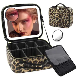 Portable Travel Makeup Bag with LED Mirror, 3 Color Light Settings, Rechargeable Cosmetic Organizer Case for Women, Portable Vanity Box for Beauty Essentials Zip，Valentine‘s Day&Mother's Day