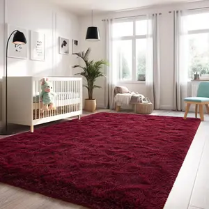 BLIOWL Burgundy Red Fluffy Area Rug, Extra Thick Shaggy Plush Carpet, Ultra Soft Silky Floor Mat, Upgraded Non-Slip Bottom, Dry Clean Only, 4 Carpet Stickers Included, Multiple Sizes for Living Room Bedroom Home Decor summerwins