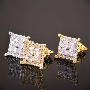 10MM Men Square Zircon Earring Bling Women Screw/Push Stud Earrings Hip Hop Jewelry Fashion Gift