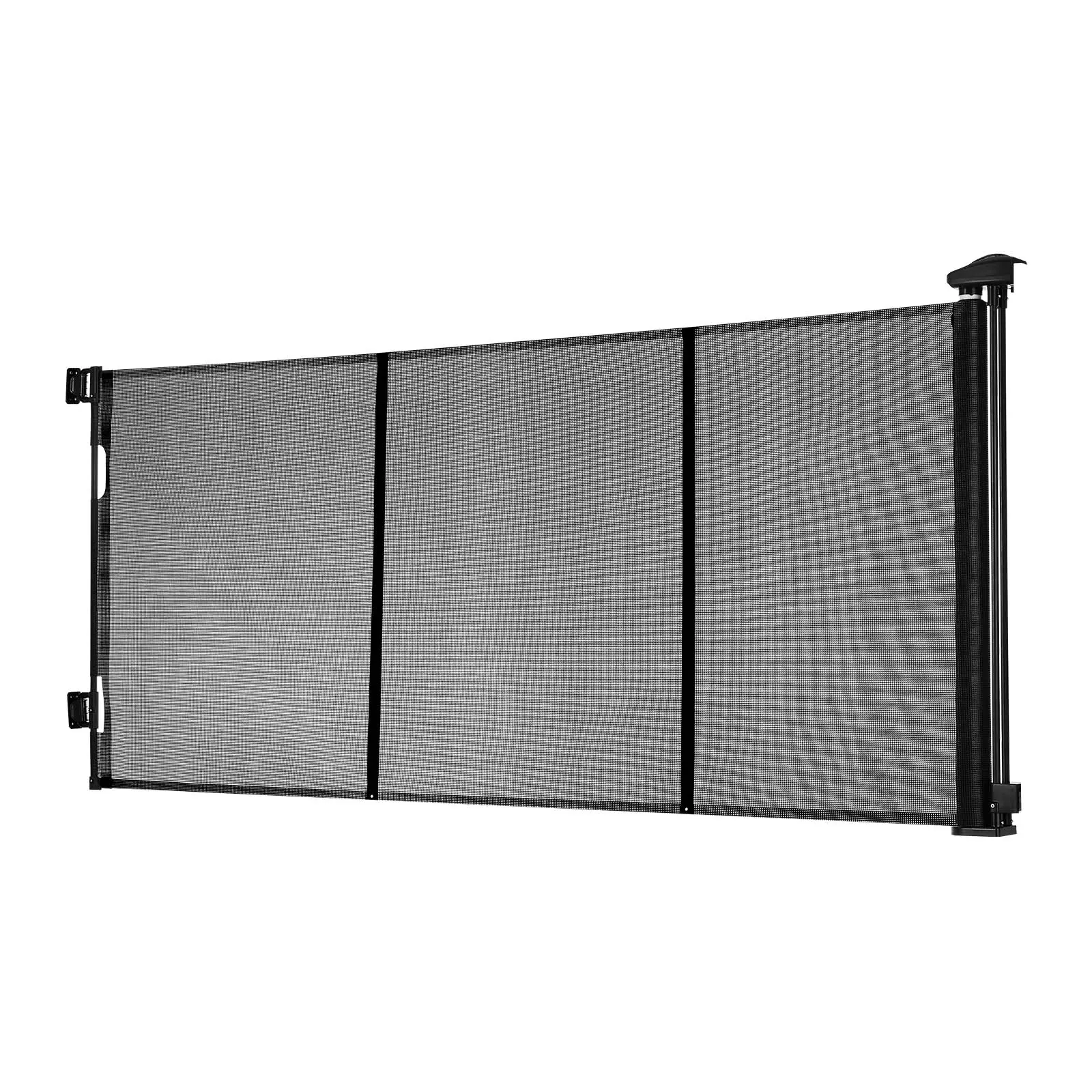 Black Extensible Mesh Gate, 31.3 in Tall Retractable Crawl-Proof Barrier, Extends to 122 in Extra Wide with Reinforced Fiberglass Strips, for Decks/Doorways, Indoor/Outdoor Use