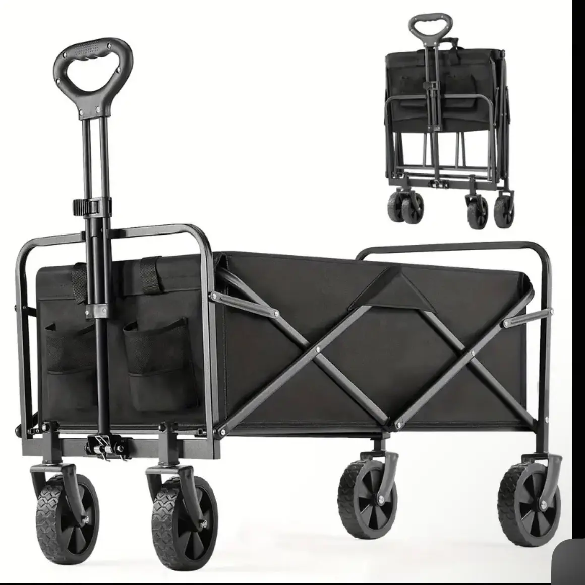 1pc Collapsible Foldable Wagon Cart, 220/330LBS Heavy Duty Utility Garden Cart With All-Terrain Wheels For Beach, Lawn, Sports, Camping, Black, 30" folding