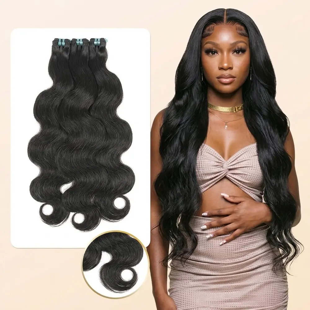 JIN Beauty Unprocessed Vietnam Raw Human Hair Bundles Virgin Human Hair 30 inch Body Water Wave Double Drawn Curly Thick Ends Ultra-Flat Seamless Double Weft Quick Weave Extensions 1/3 Bundles raw hair vendor
