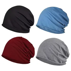 4 PCS Cotton Slouchy Beanie Hip-Hop Soft Lightweight Running Beanie Adult Skull Hats Cap for Men Women