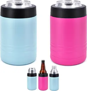 Gender Reveal Can Cooler Set - 2-Pack (Blue & Pink) 4-in-1 Stainless Steel Insulated Drink Holder for 12 oz Cans, 16 oz Tall Cans & Bottles - Baby Shower Party Gift by Clear Water Home Goods
