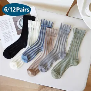 6/12 Women's Transparent Crystal Glass Fiber Stockings for Socks, Breathable Summer Lightweight Stockings, Padded Stockings for Women