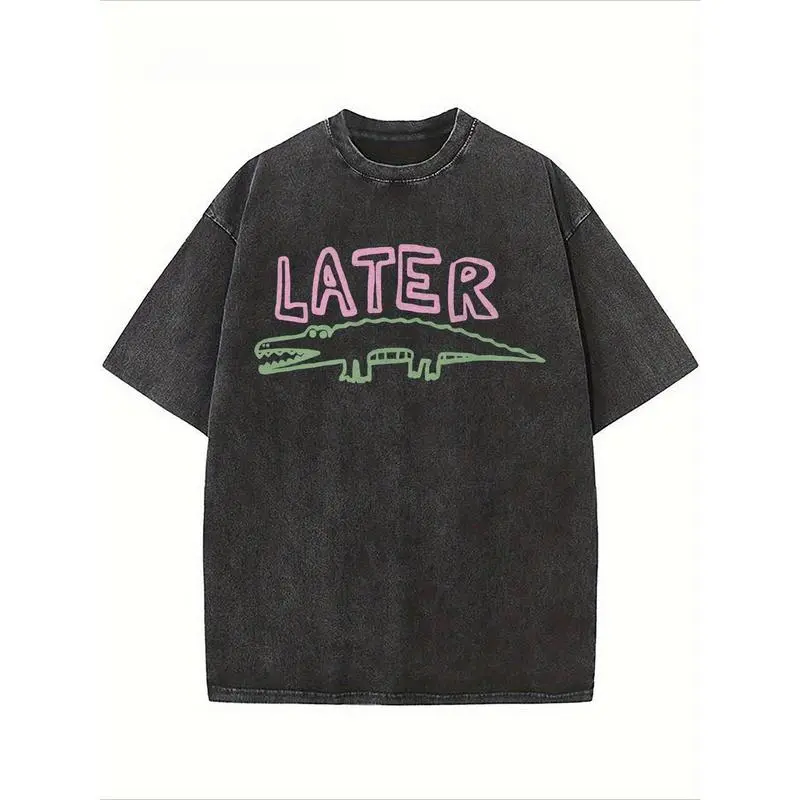 Later Gator Sarcastic T-Shirt, Unisex Minimalist 100% Cotton Crew Neck Tee, Soft Breathable Vintage Style Streetwear