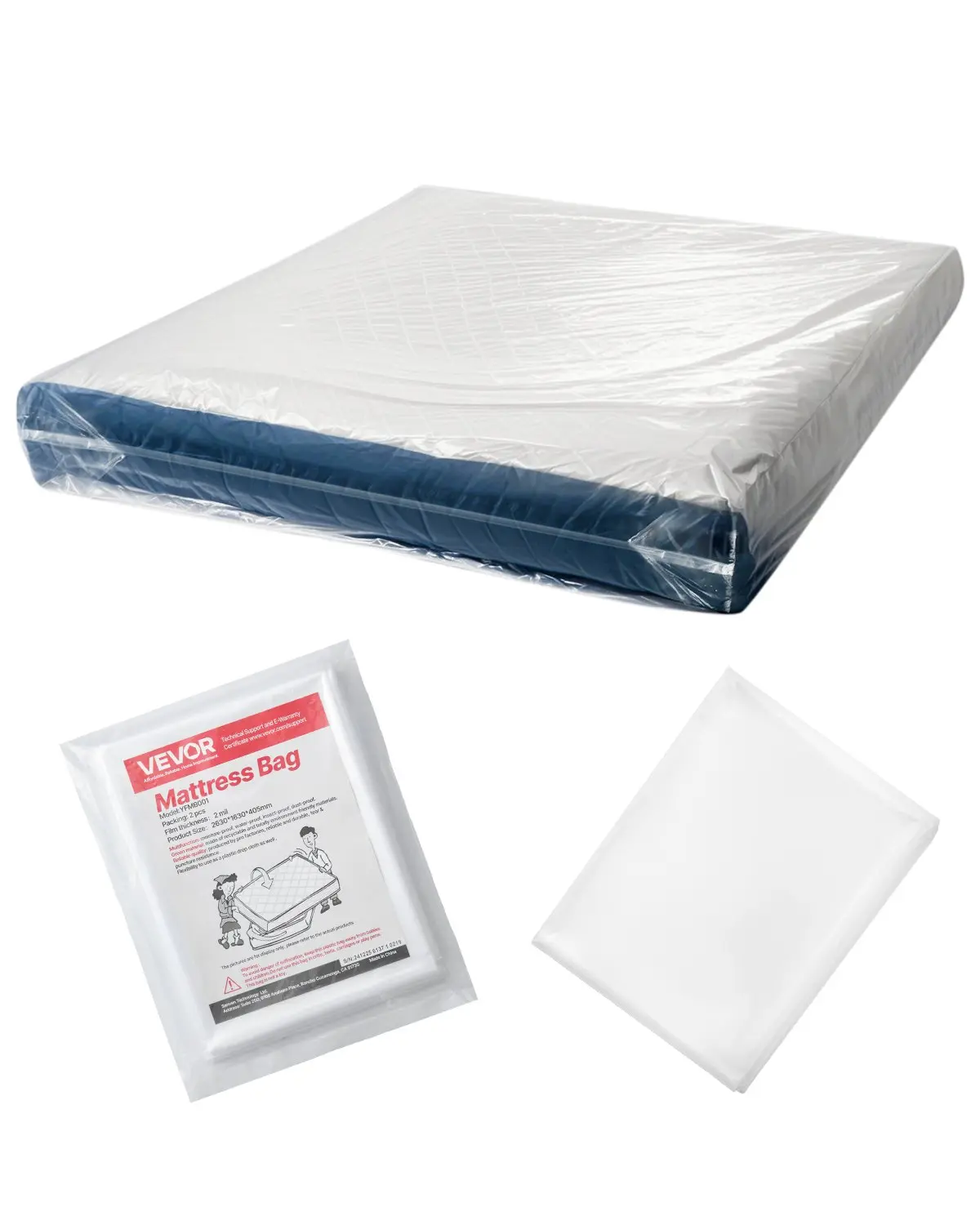 VEVOR LDPE Plastic Mattress Bag, 2-Piece Tearproof Bed Cover, 2 Mil Queen Size Moving Safe Bed Covering for Moving and Storage