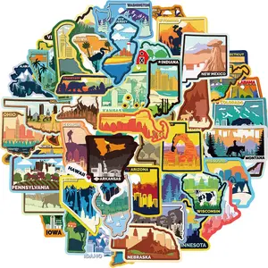 US States Stickers, 50pcs/set USA Map Stickers, Outdoor Travel Hiking Waterproof Vinyl Stickers for Water Bottle Laptop Phone Luggage Scrapbook Journal