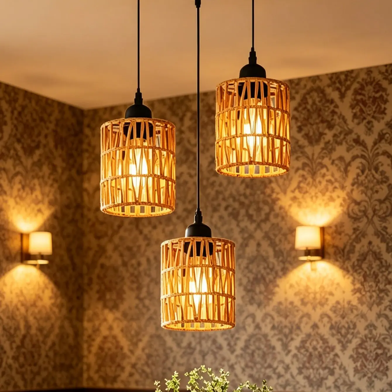 Wabi-Sabi Hemp Rope Lampshade, Vintage Hemp Lamp Cover, Farmhouse Style Decorative Lampshade for Bedroom, Kitchen Island, Bohemian Home Decor, Light Covers