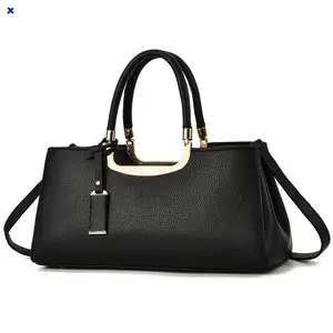 Black Structured Tote Bag with Gold Hardware Detachable Strap Women's Handbag Crossbody Shoulder Bag PU Leather Large Capacity Office Work Bag
