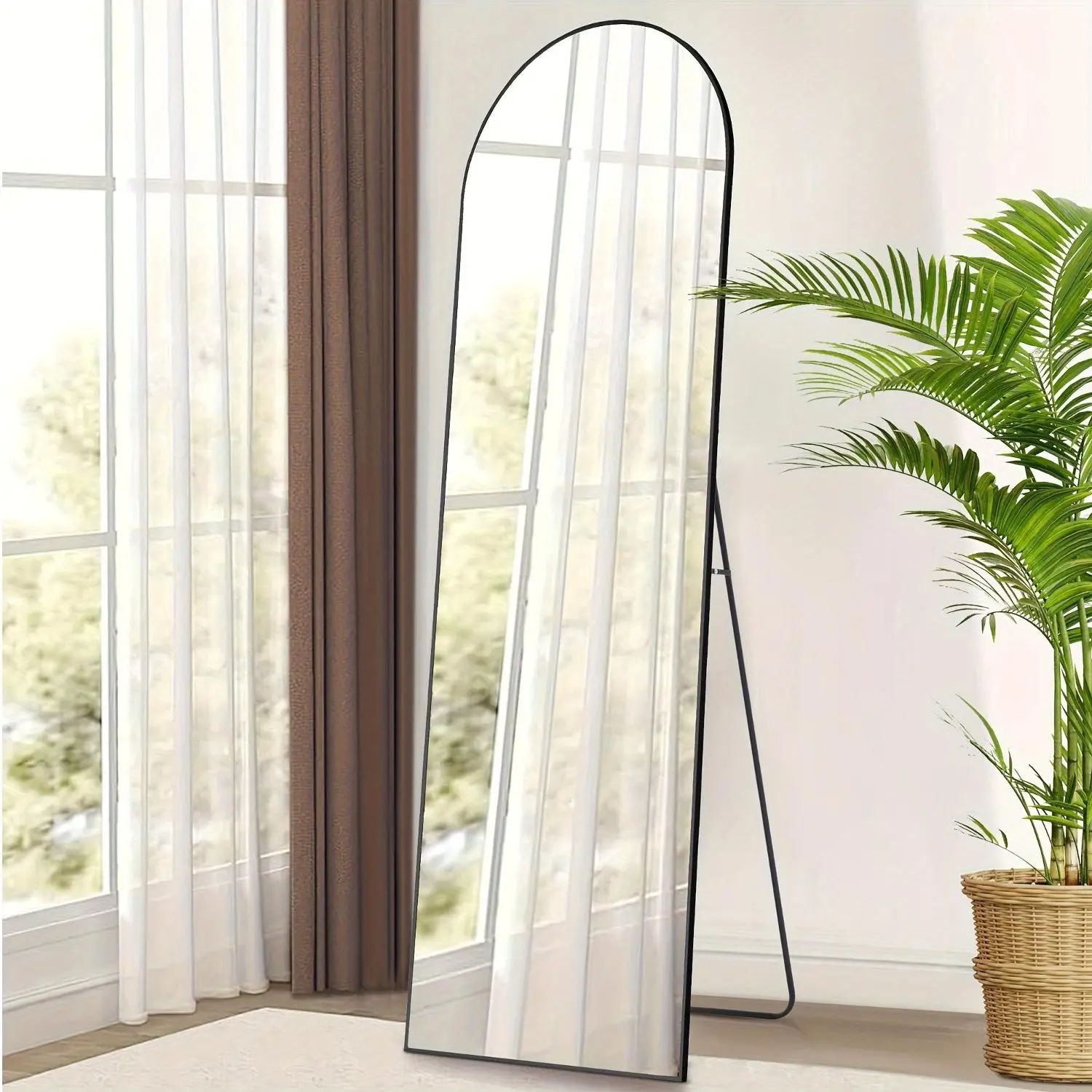 Arched Full Length Mirror with Free Standing & Leaning/Hanging Mount - Tall Vertical Oval Arch Design, Full-Body Mirror Suitable for Living Room, Bedroom, Cloakroom - Modern Simple Aluminum Frame Vertical Mirror