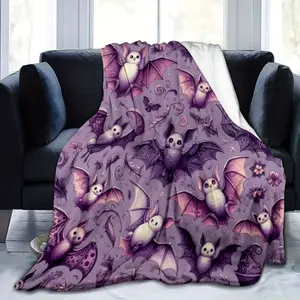 Gothic Bat Print Plush Throw Blanket - Lightweight Cozy Flannel, Warm Fluffy for Bedroom, All-Season Home Decor Gift, Office Nap Use, Lightweight Cozy Blanket, Throw Blankets