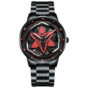 Japanese Anime Sharingan 3D Rotary Dial Quartz Analog Watch - All-Metal, Modern, Waterproof, Casual Trendy, Irregular Shaped Fashion Luxury Men's Quartz Wristwatch