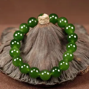 Natural Jade Bracelet Real Hetian Jasper Elastic Beaded Bangles Green Stone Fine Jewelry for Men & Women Couple Bracelets