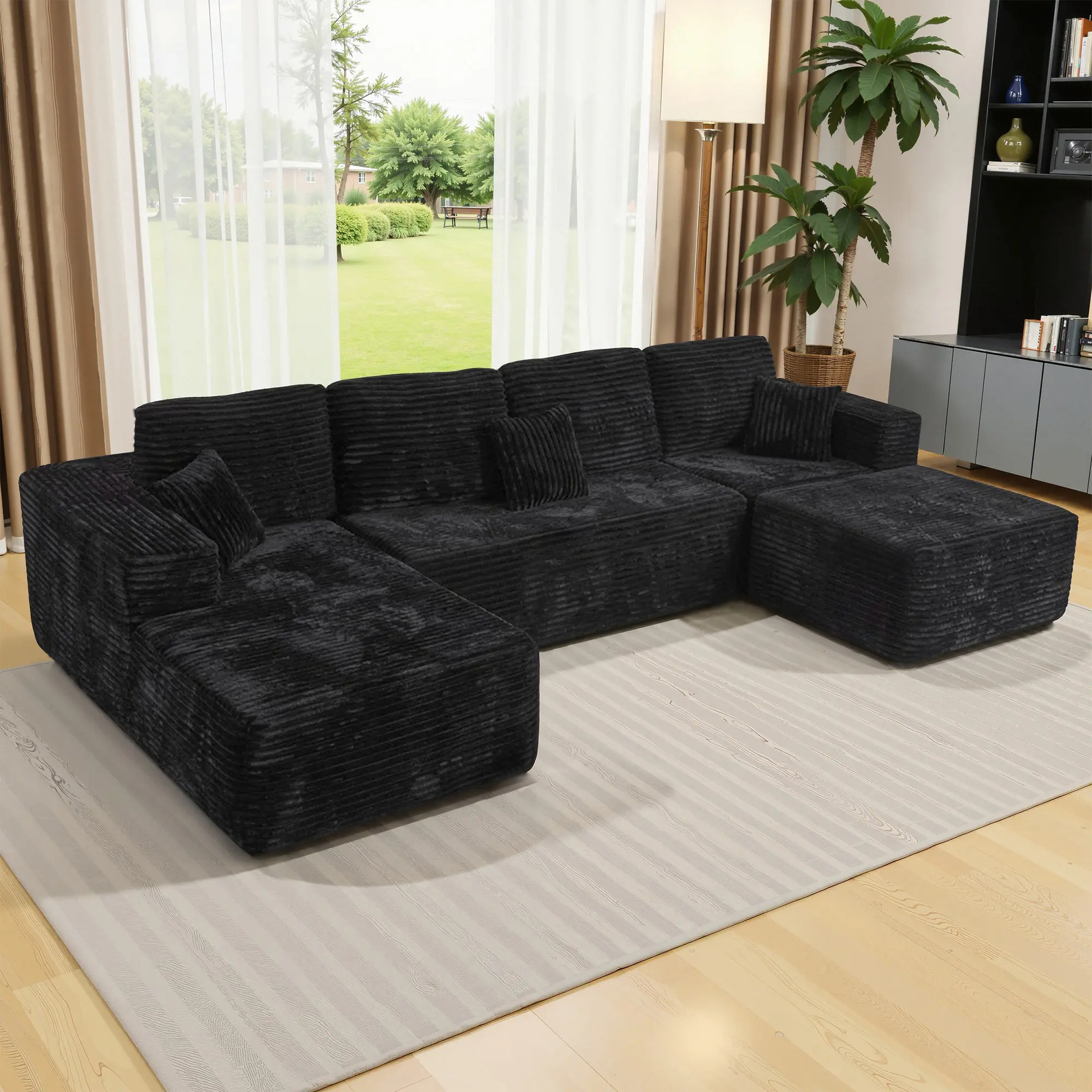 [2-3Packages]108"-134" Modular Sectional Sofa with Chaise&Ottoman,Oversized U-Shaped Corduroy Cloud Couch, Deep Seat Boneless Couch for Living Room