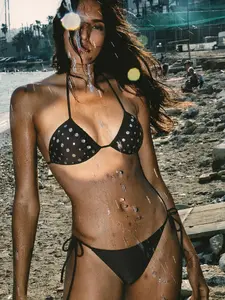 Summer Women's Sexy Monochrome Bikini Set, Silver Color Sequin Top, Tie-Back Bottom, Perfect for Music Festivals and Beach Holidays