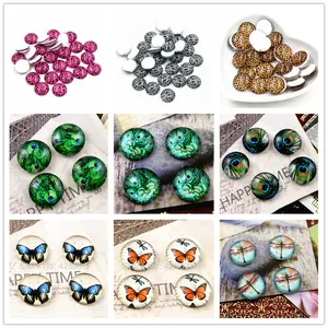 New Fashion 20pcs 12mm Handmade Po Glass Cabochons Peacockfeather Butterfly Leopard Pattern Dome DIY Jewelry Making Findings