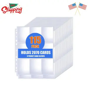 115 Pack 9 Pocket Card Sleeves Binder Sheets, 3 Ring Binder, Holds 2070 Cards