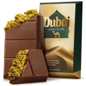 Dubai Pistachio Chocolate Bar 3.35 oz – Milk Chocolate with Crispy Kataifi & Pistachio Filling, Middle Eastern Dessert Inspired Sweet Snack, Gourmet Treat for Gifting