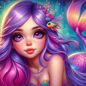 5D DIY Full Diamond Round Diamond Painting - Mermaid with Colorful Hair and Tail Mosaic, Canvas - DIY Decorative Painting, Home Wall Art, Perfect for Halloween and Christmas, Independence Day, Birthday, and Anniversary Gifts
