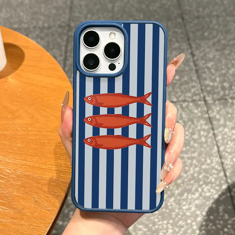 Magnetic TPU Cellphone Cover for iPhone 11/12/13/14/15/16/16 Plus/17 & Pro Max, MagSafe-Ready Protection Accessory with Aesthetic Red Fish on Striped Background, Lightweight, Ultra-Thin, Shockproof, Anti-Fall, Resistance for Everyday Use, Accessories