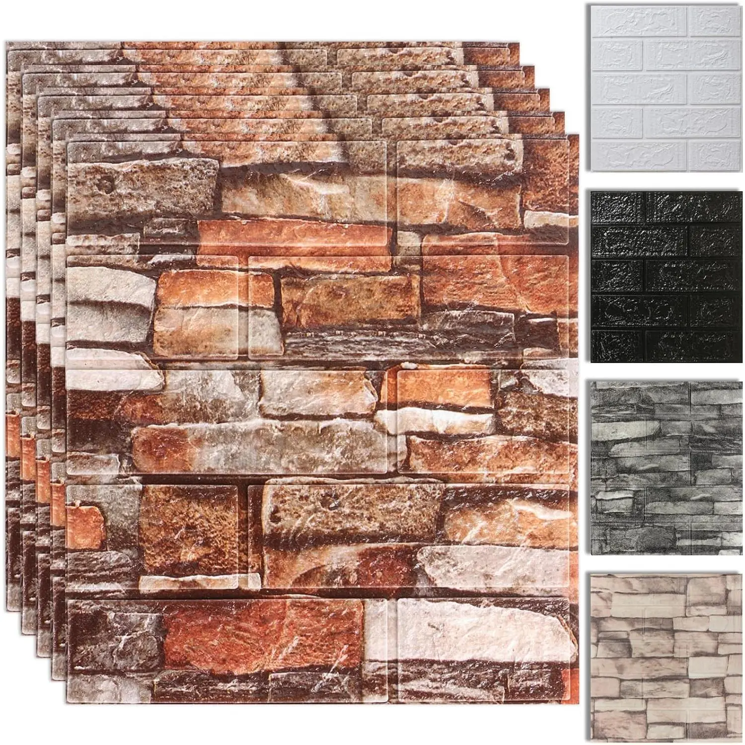 30 count  Wall Panels, Peel and Stick , Self-Adhesive Decorative  Brick Wallpaper, Faux Stone Wall Panel  Brick, White, Black, Rock, 15in x 13.7in, 7mm Thick, 30 Count