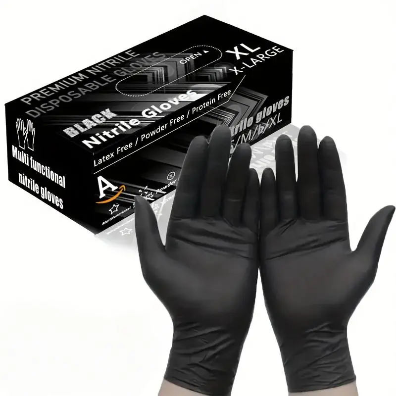 100PCS high-quality black disposable nitrile gloves, 100% pure nitrile high elasticity gloves Powder-Free