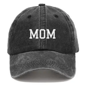 MOM Graphic Washed Denim Baseball Cap | Black Vintage Mom Hat