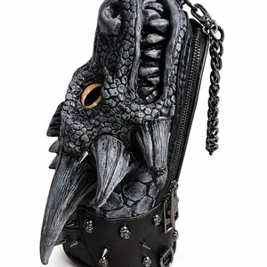 Women's Obsidian Dragon Skull Embellished Shoulder Bag - Sculpted Gothic Statement Piece, Fashionable Crossbody Purse, Purses Crossbody Bag