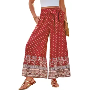 Grace Karin Women Elastic Waist Flared Pants Casual Full Length Bell-Bottoms
