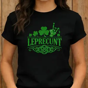 EEY Leprecunt St. Patrick's Day Celtic Knot Tee, Irish Clover Bagpipes Shirt
