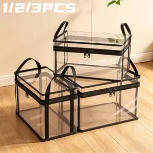 Hinged Lid Clear Plastic Storage Box, Bulk Storage Organizer, Large Thick Heavy Duty High Capacity Organizer for Home, Camping, Travel, Attic, Moving