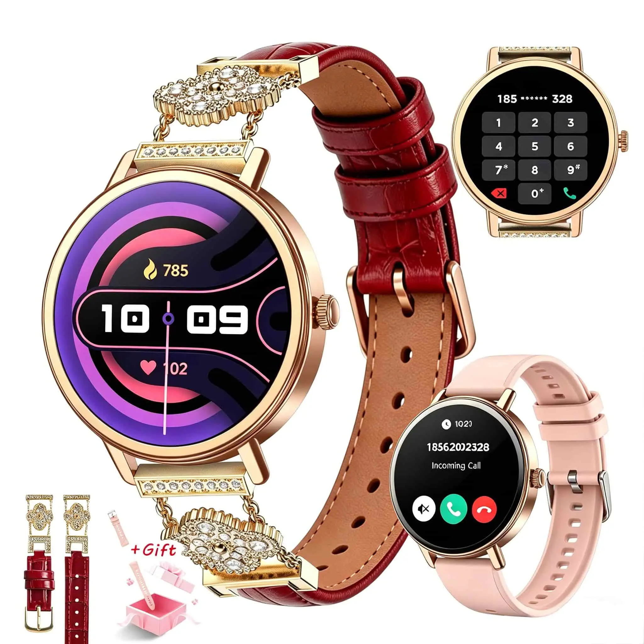 Women's Smartwatch for Women with LCD Screen, Bluetooth Calls, Health & Fitness Monitoring, Heart Rate Tracking, Sleep Monitor, Step & Calorie Tracker, 100+ Sports Modes, Custom Faces, Waterproof Silicone Wristwear, iPhone/Android Compatible, Elegant Gift