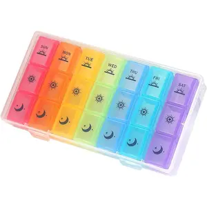 Weekly Pill Organizer, 3-Times-A-Day 7 Day Pill Box Large Compartments Moisture-Proof Pill Case Medication Reminder Portable Travel Container for Vitamins Fish Oil Supplements