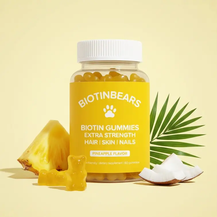 CBB BiotinBears Biotin Gummies | Hair, Skin & Nails | Vitamins C, E, B6 & B12 | Pineapple Flavor | One Month Supply | 60 Gummies