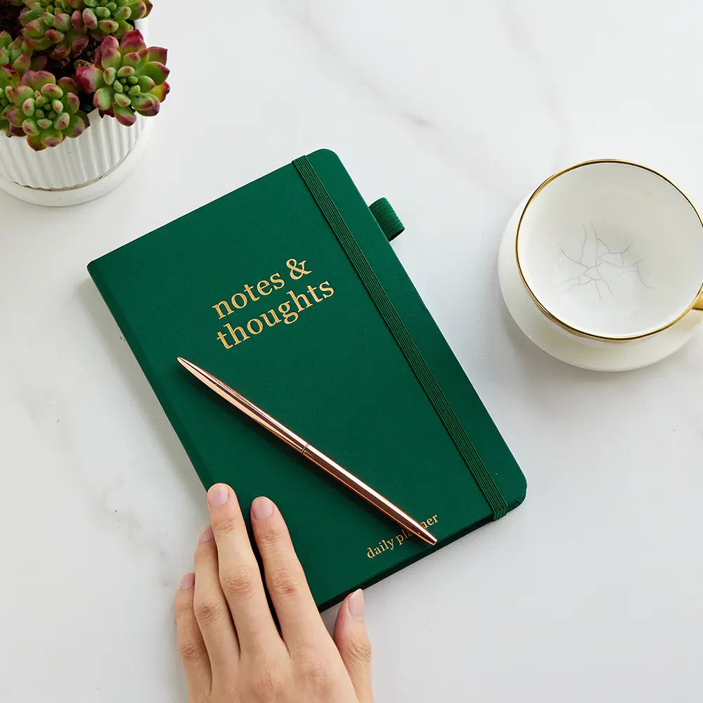 JUBTIC Daily Planner and Notebook with Hourly Schedule -to-do List, Undated Work Planner to Organizer Your Schedule and Tasks - School and Office Supplies for Men and Women, Hardcover, A5,Pine Green